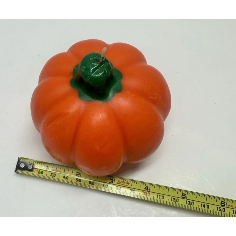 Pair Jack -O-Lantern Pumpkin Shaped Wax Halloween Candles NOS Orange